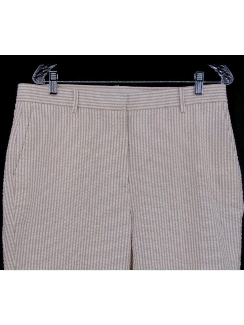 Orvis Womens Tan White Seersucker Pants Size 14 Cotton Flat Front Pockets Crop - Picture 9 of 16